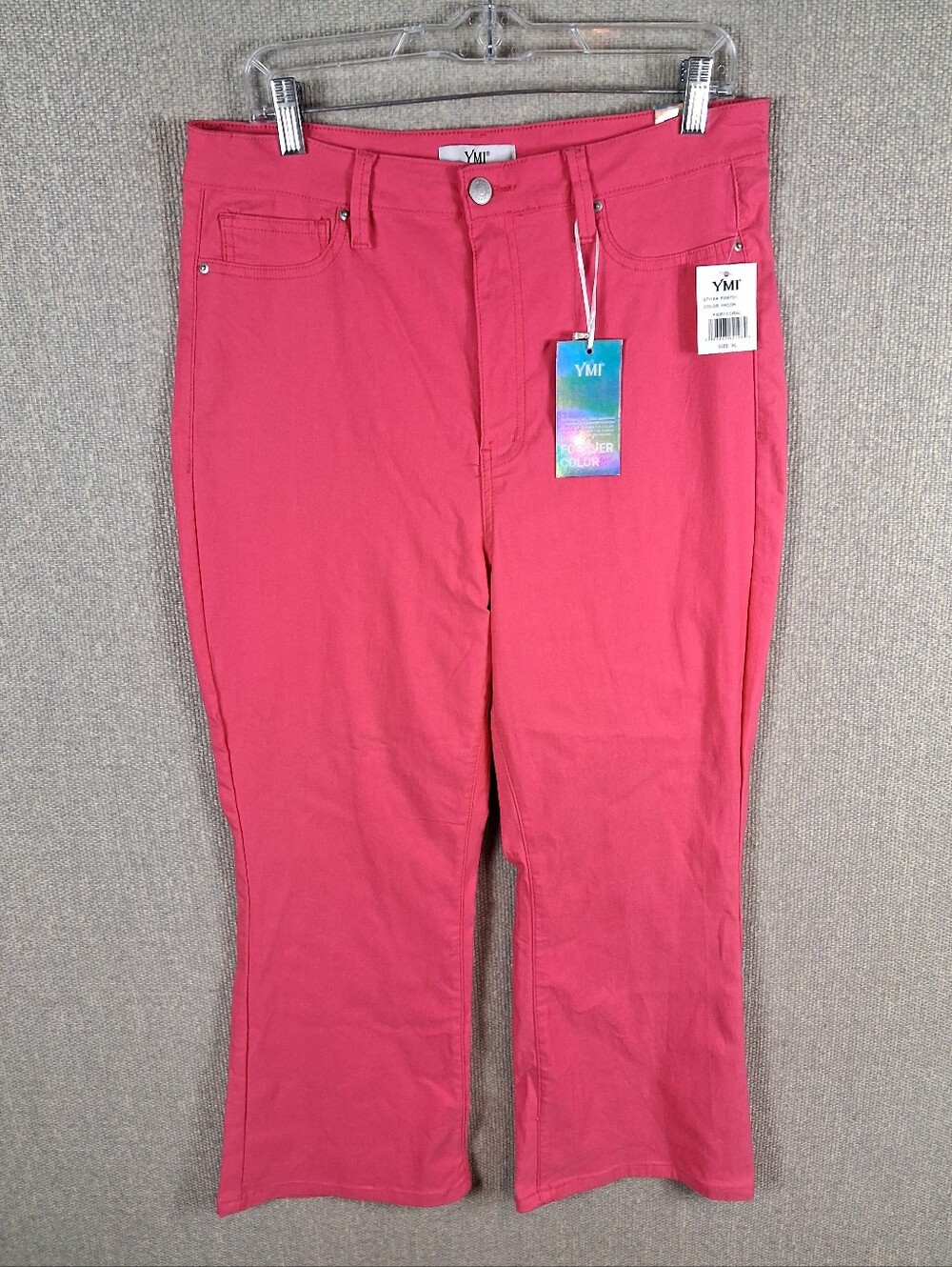 YMI Jeans Womens XL Fiery Coral Flare Stretch Crop High Rise Casual Comfort